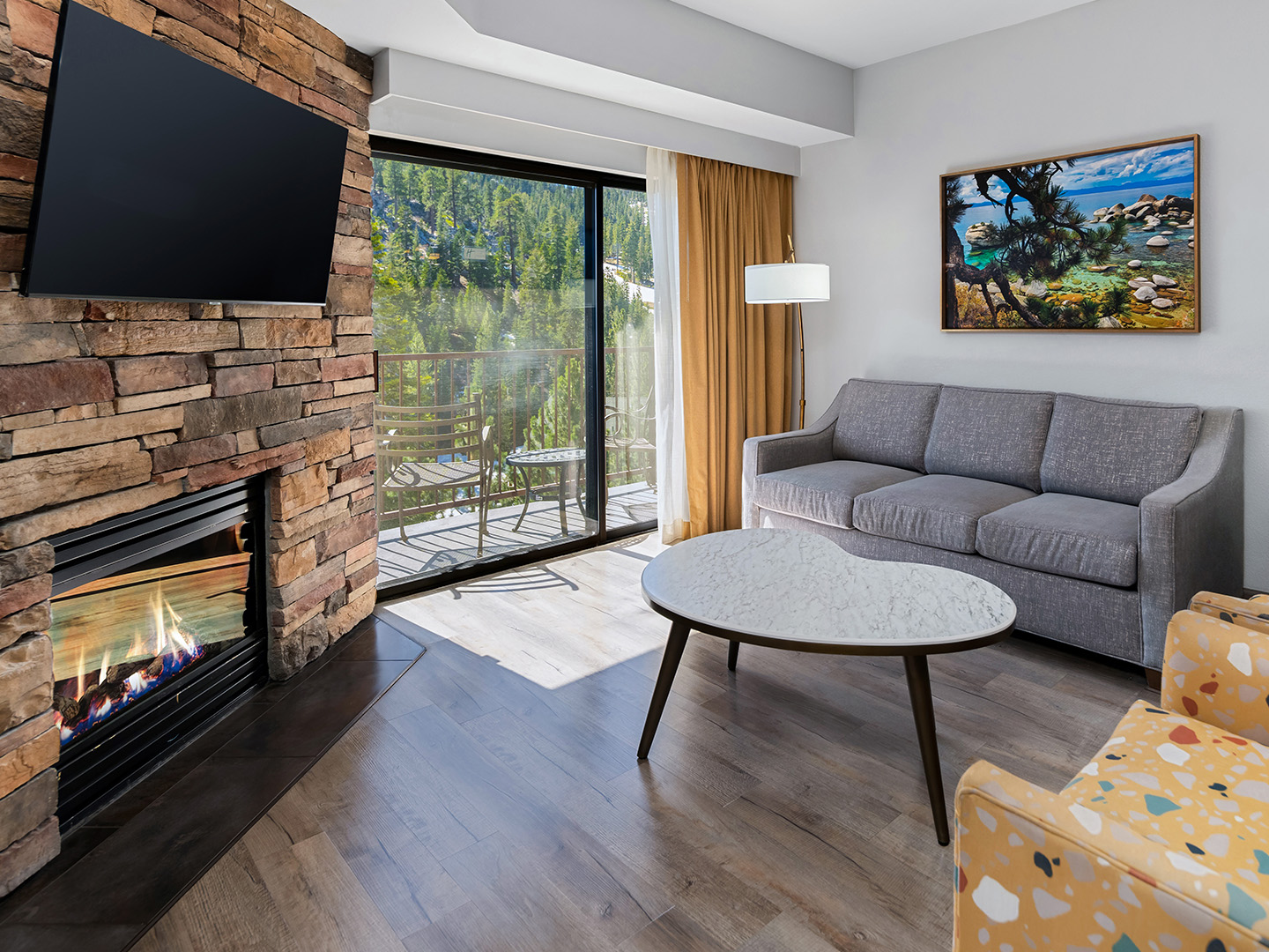 Living room in a Ridge Pointe villa at Tahoe Ridge Resort
