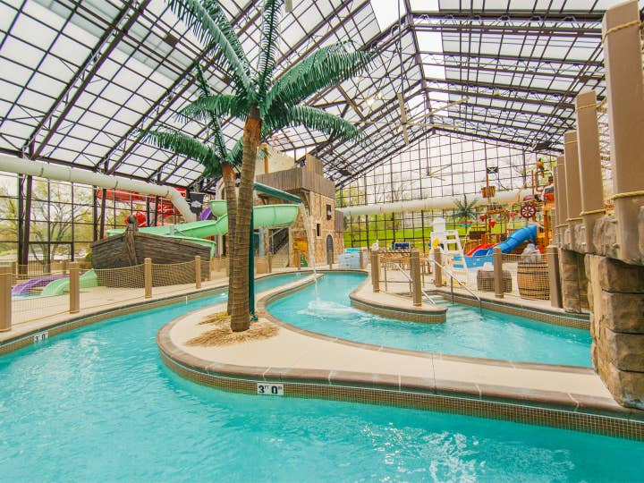 Pirate's Cay Indoor Waterpark lazy river at Fox River Resort in Sheridan, Illinois.