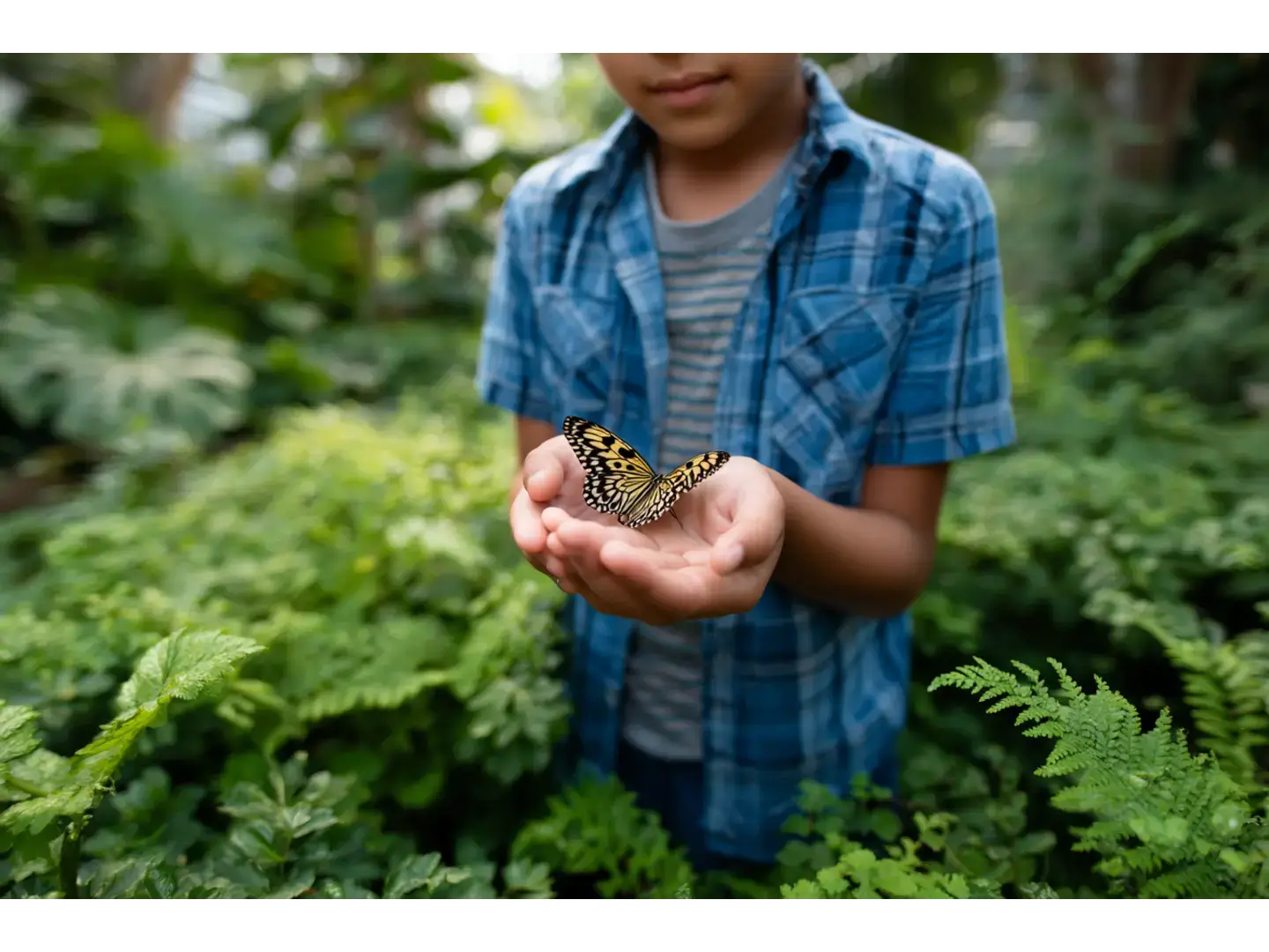 Child exploring Butterfly Wonderland rainforest exhibit in Scottsdale Arizona.