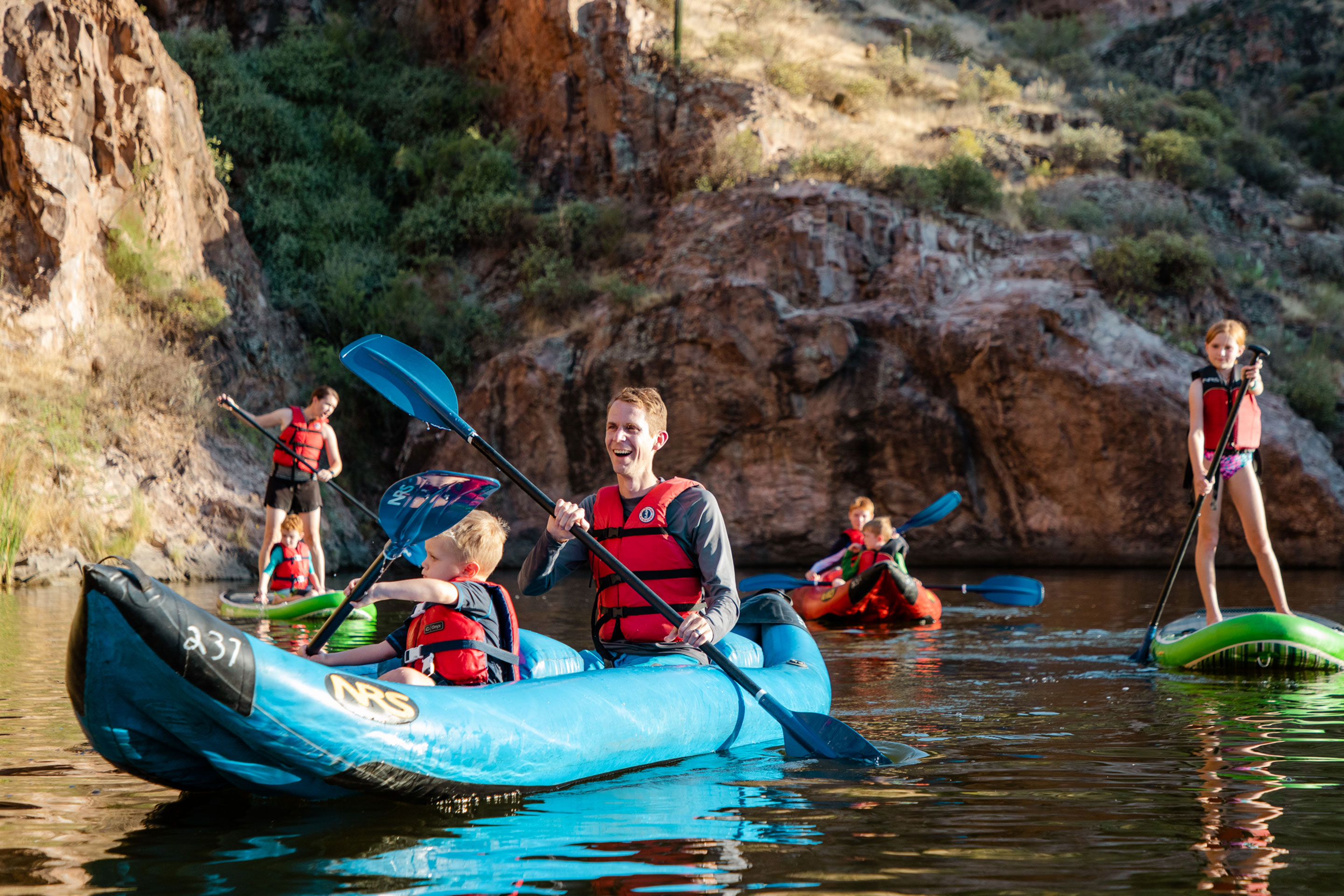 The Averett family utilizing various modes of water transportations at Canyon Lake.