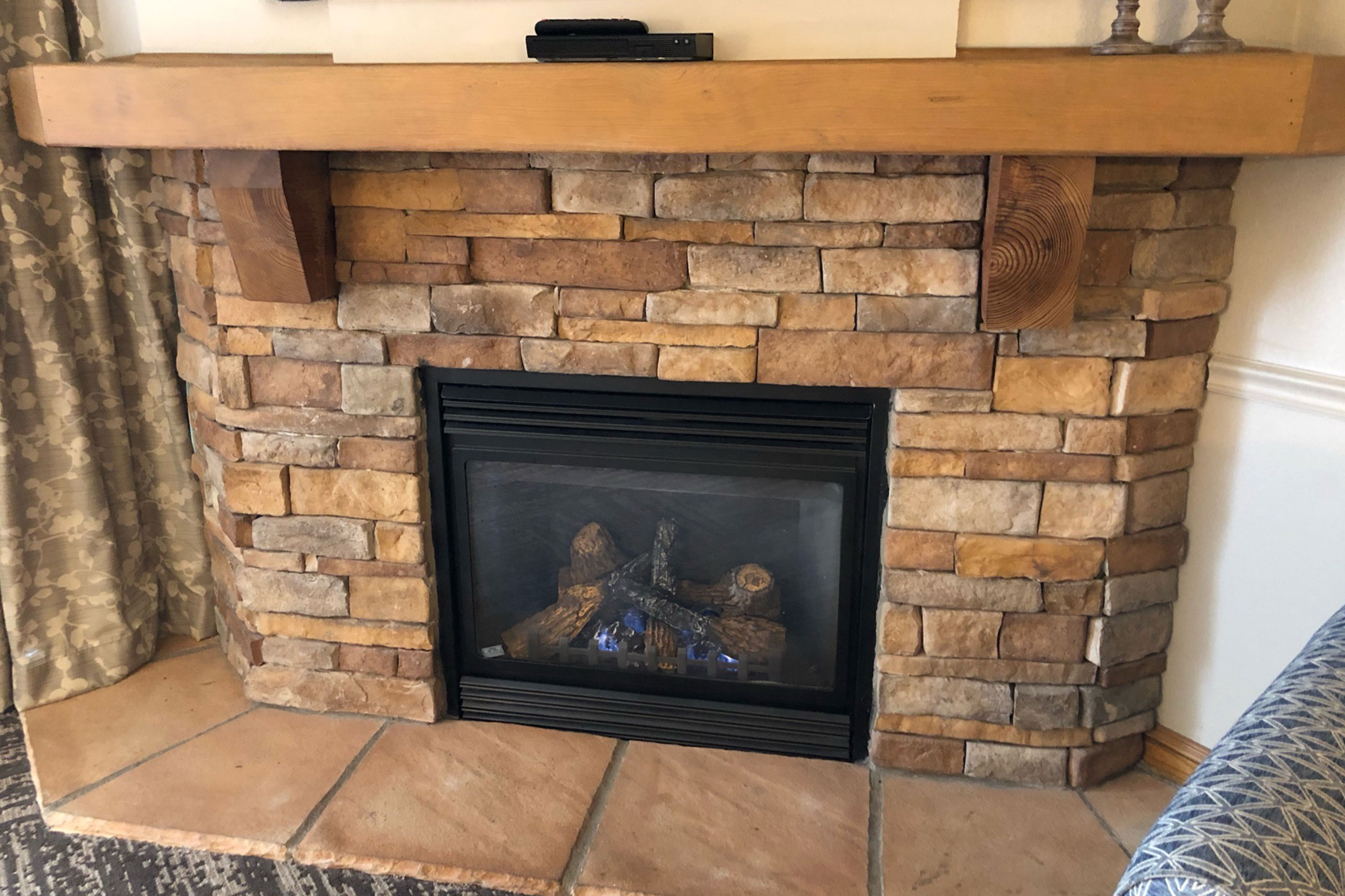 The fireplace in our two-bedroom villa at Smoky Mountain Resort.