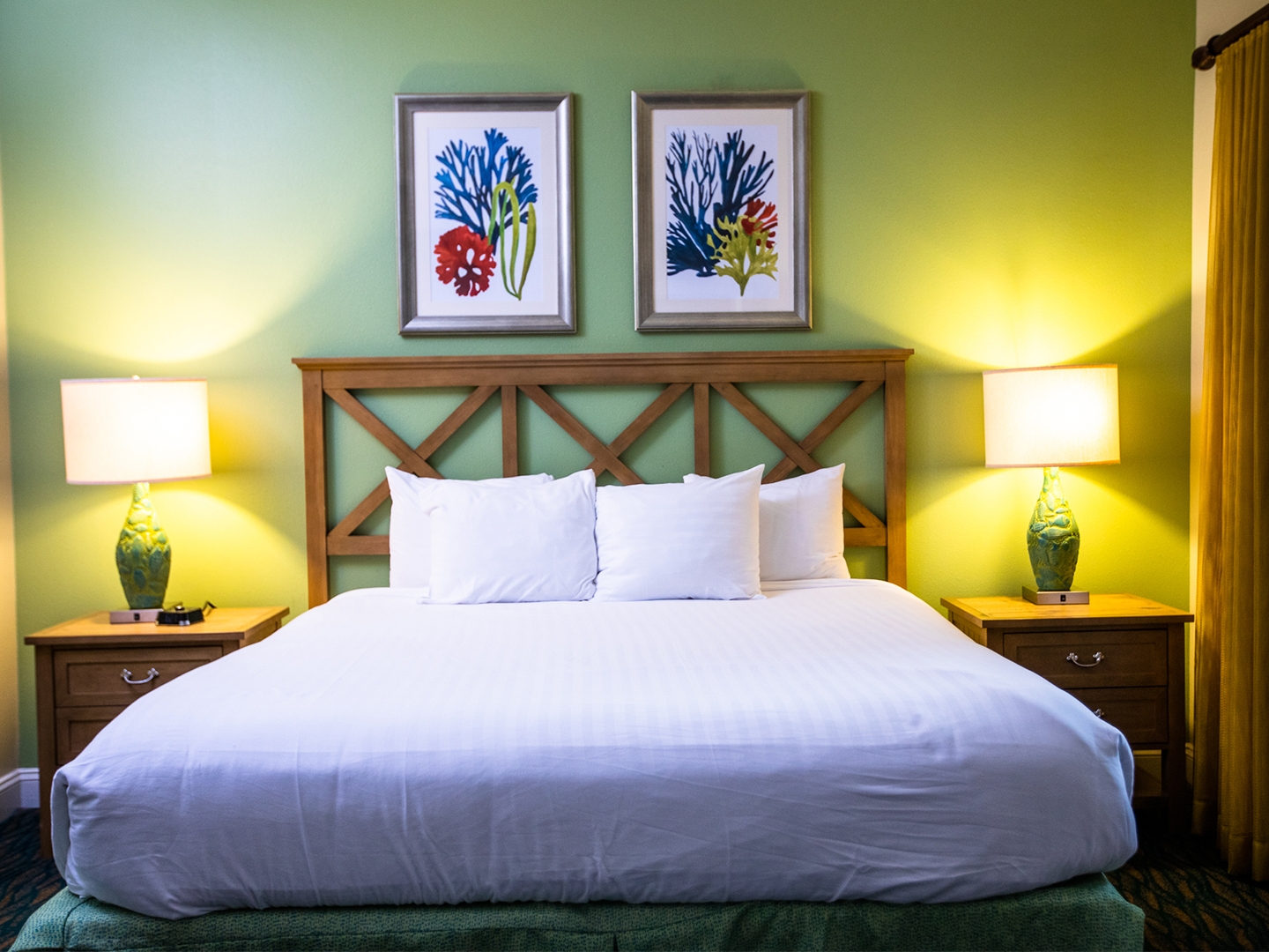 Bedroom in a two-bedroom villa at South Beach Resort in Myrtle Beach, South Carolina.