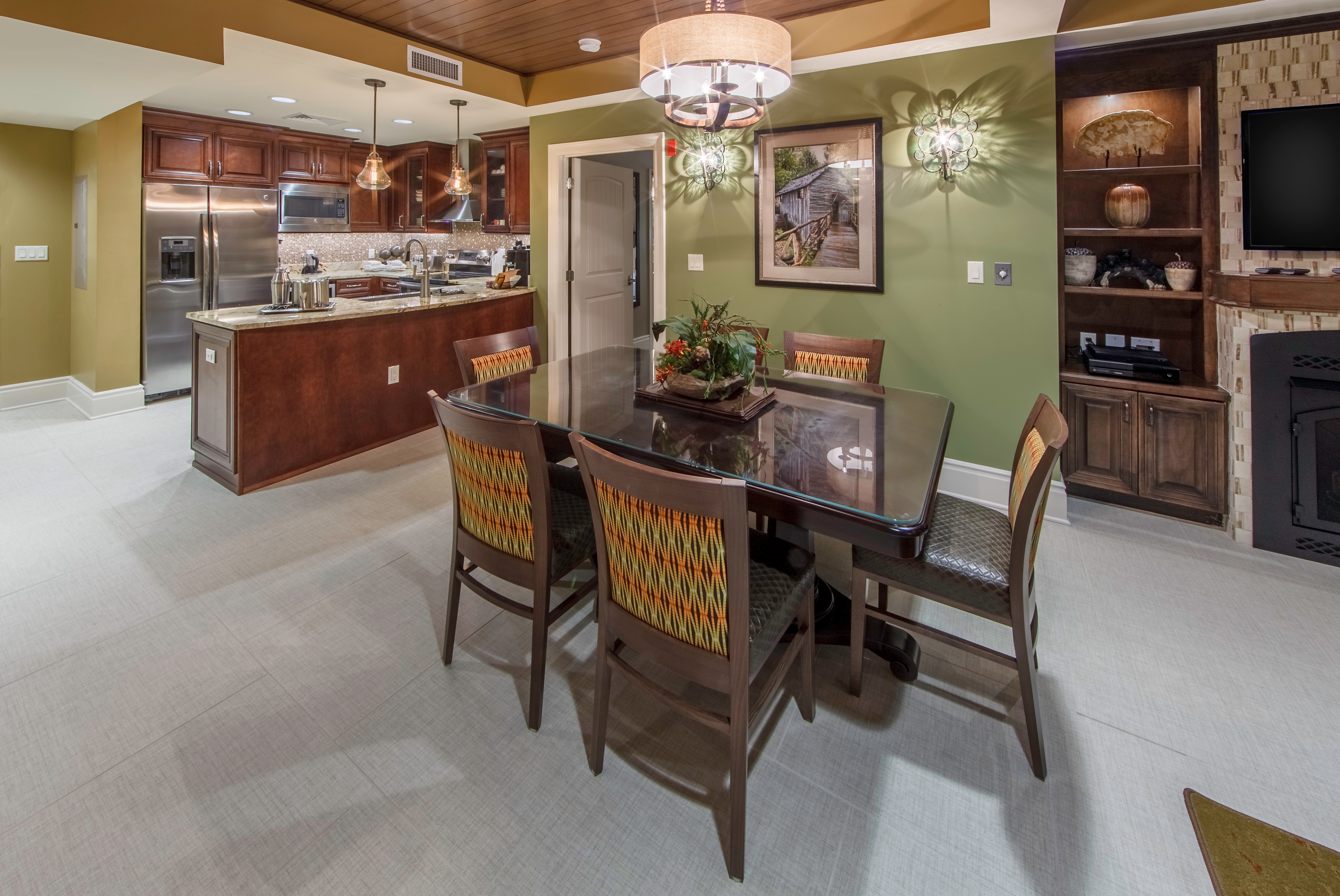 Dining area in a Signature Collection villa at Smoky Mountain Resort in Gatlinburg, Tennessee.