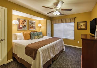 Bedroom in a three-bedroom ambassador villa at the Holiday Hills Resort in Branson Missouri.