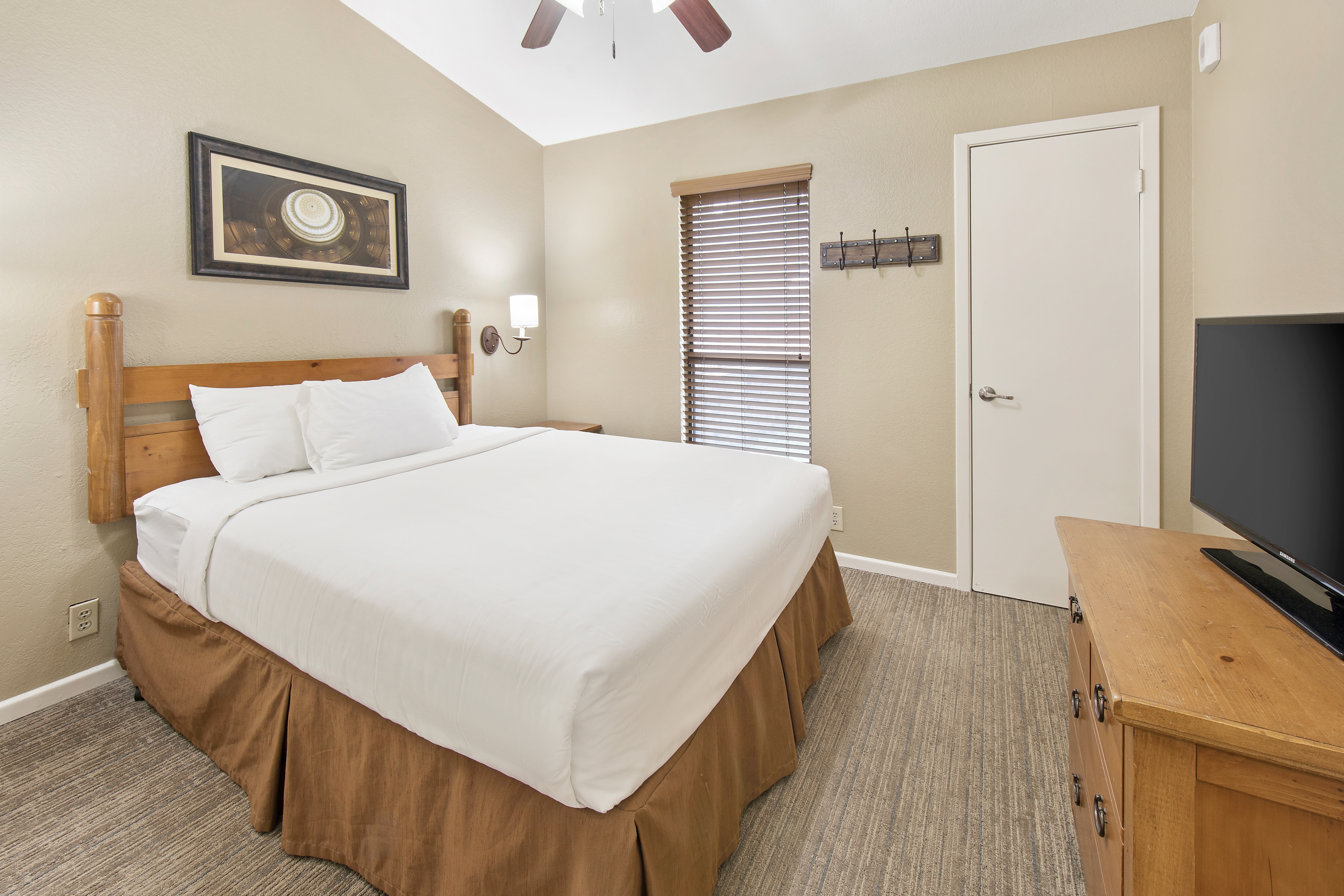Bedroom in two-bedroom cabin at the Hill Country Resort in Canyon Lake, Texas.