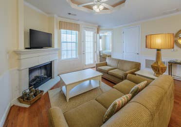 Living room in a two-bedroom presidential villa at Galveston Seaside Resort