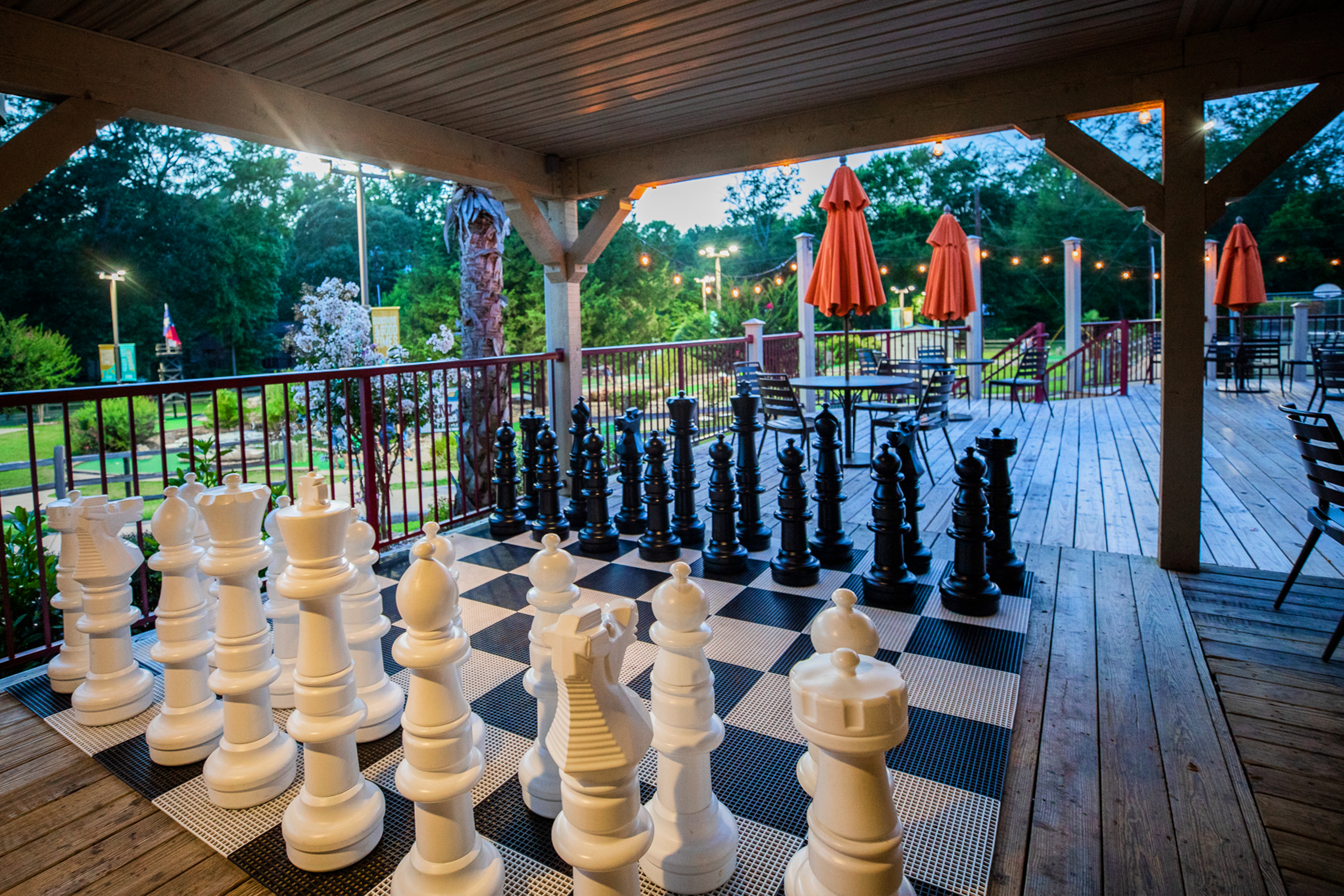 An oversized chess set near our Activities Outpost at our Villages Resort located in Flint, Texas.