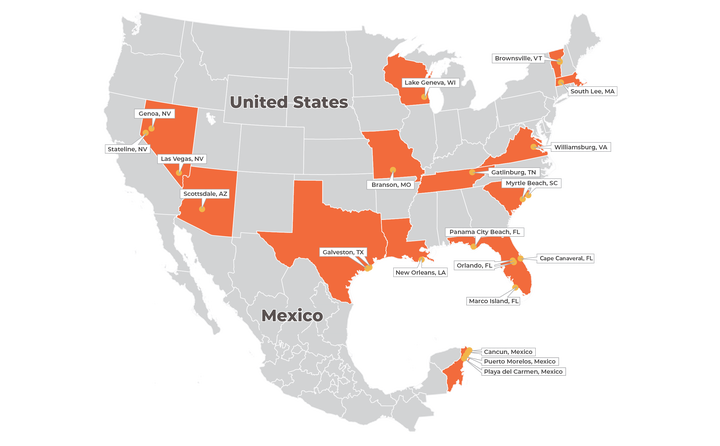 Map of Holiday Inn Club Vacations resorts.