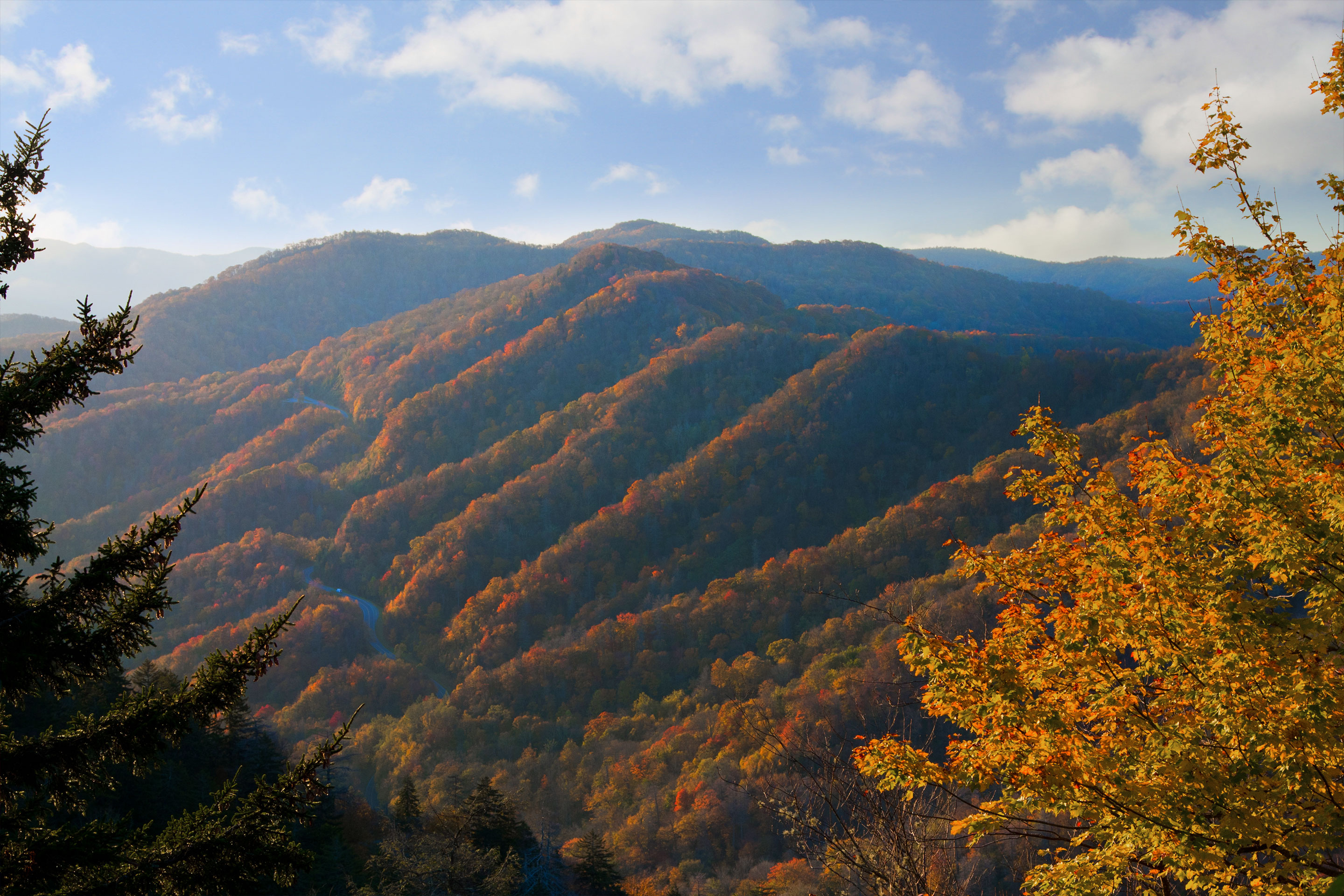 An orange-colored sky over the Tennessee mountains.