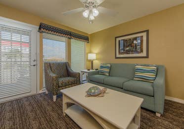 Living room in a two-bedroom villa at Galveston Seaside Resort