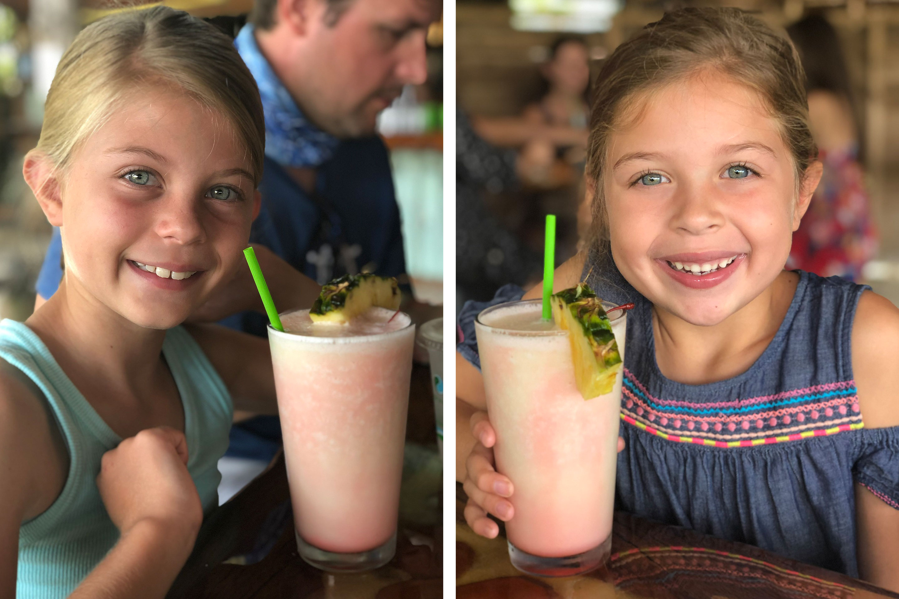 Featured Contributor, Chris Johnston's two daughters, Kyler (right) and Kyndall (left), drink virgin Pina Coladas.