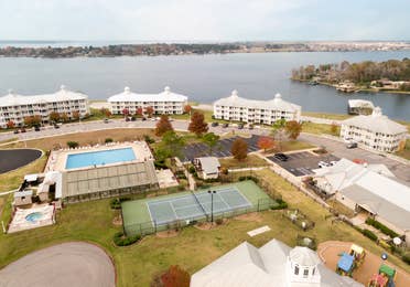 Aerial view of Piney Shores Resort in Conroe, Texas.