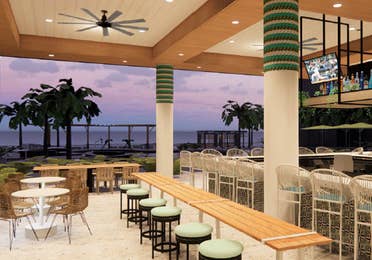Rendering of open concept Pool Bar with ocean view in Myrtle Beach Oceanfront Resort in Myrtle Beach, South Carolina.