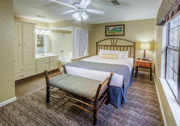 Master bedroom in a two bedroom villa at Oak n' Spruce Resort in South Lee, Massachusetts