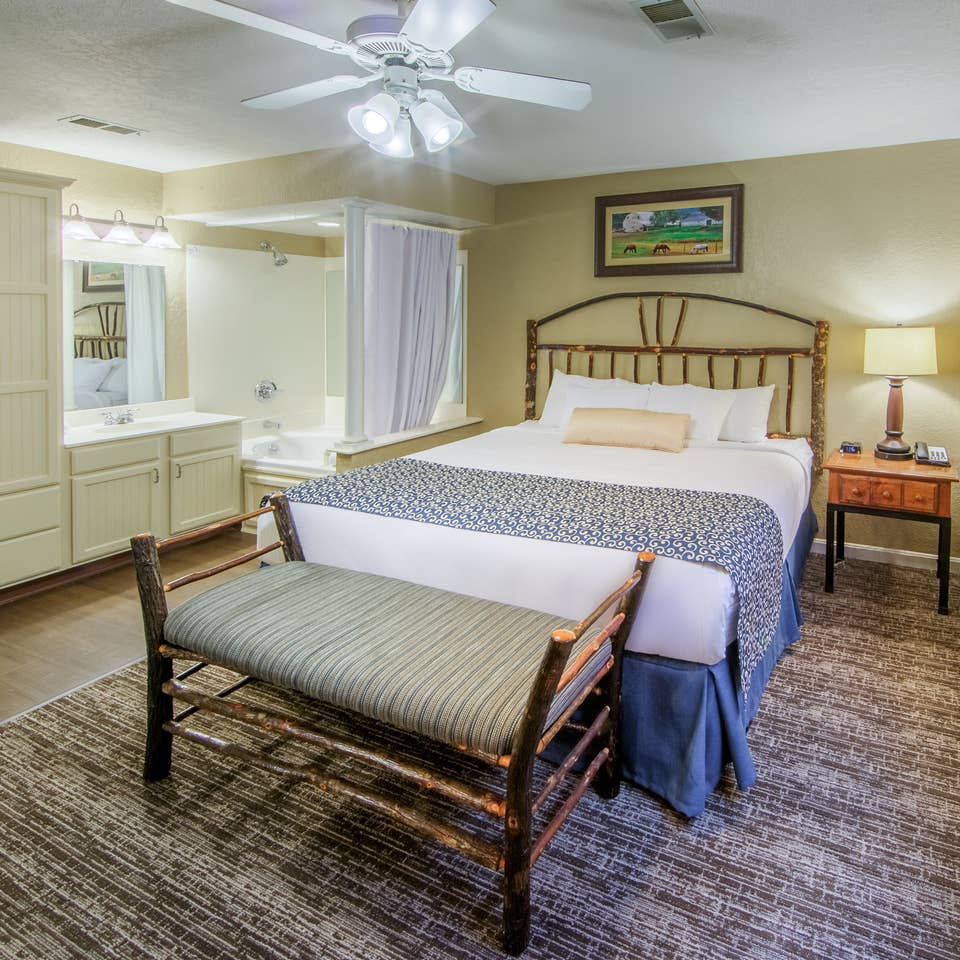 Master bedroom in a two bedroom villa at Oak n' Spruce Resort in South Lee, Massachusetts