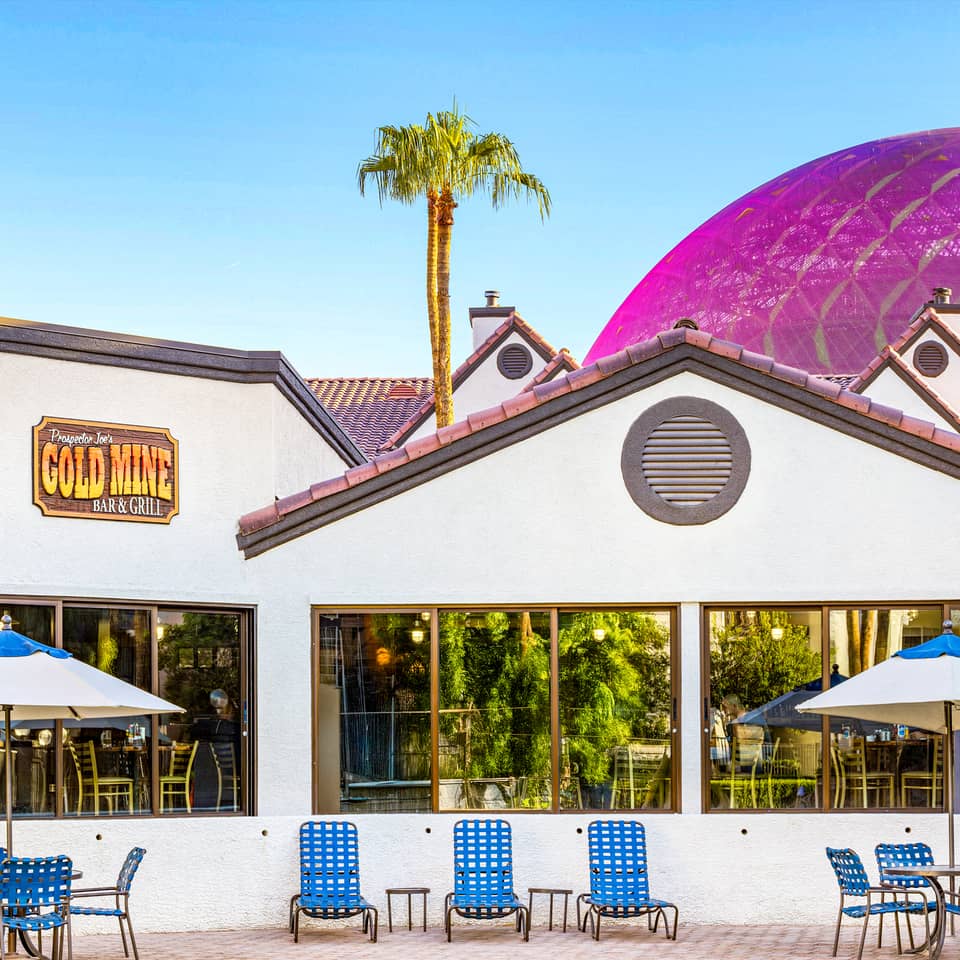 Gold Mine Bar & Grill with pool view at Desert Club Resort in Las Vegas, Nevada.