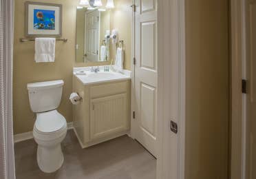 Bathroom in a two-bedroom villa at Holiday Hills Resort in Branson, MO.