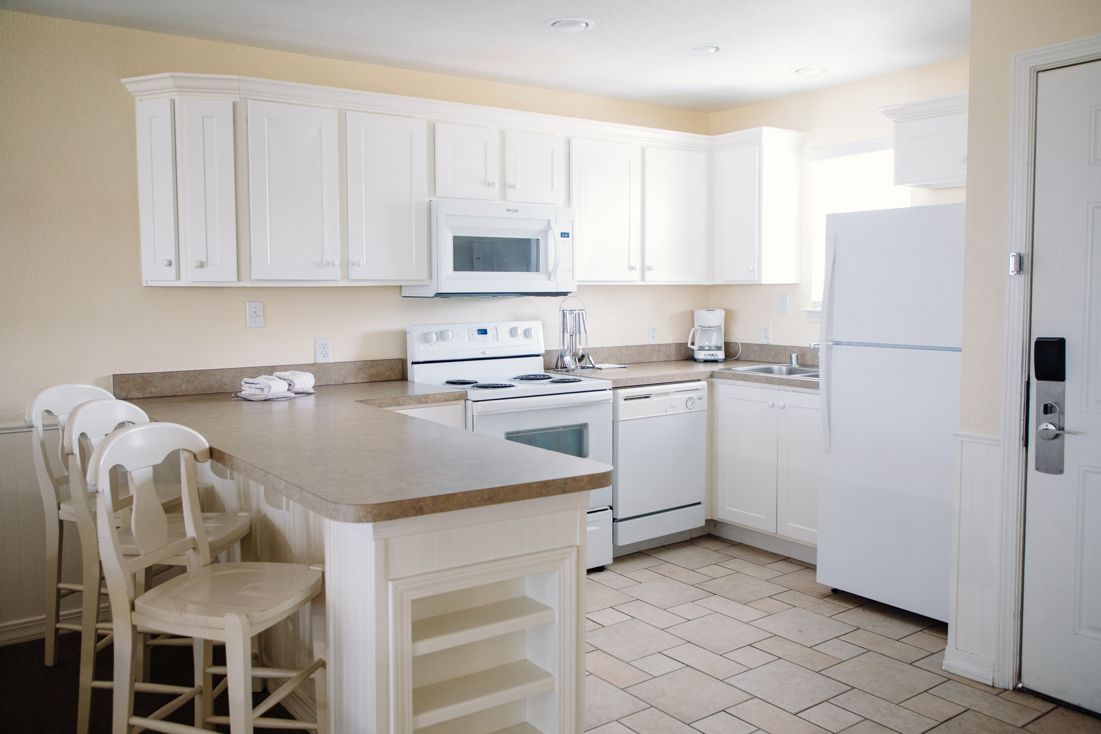 Kitchen in a two-bedroom presidential villa at the Hill Country Resort in Canyon Lake, Texas.