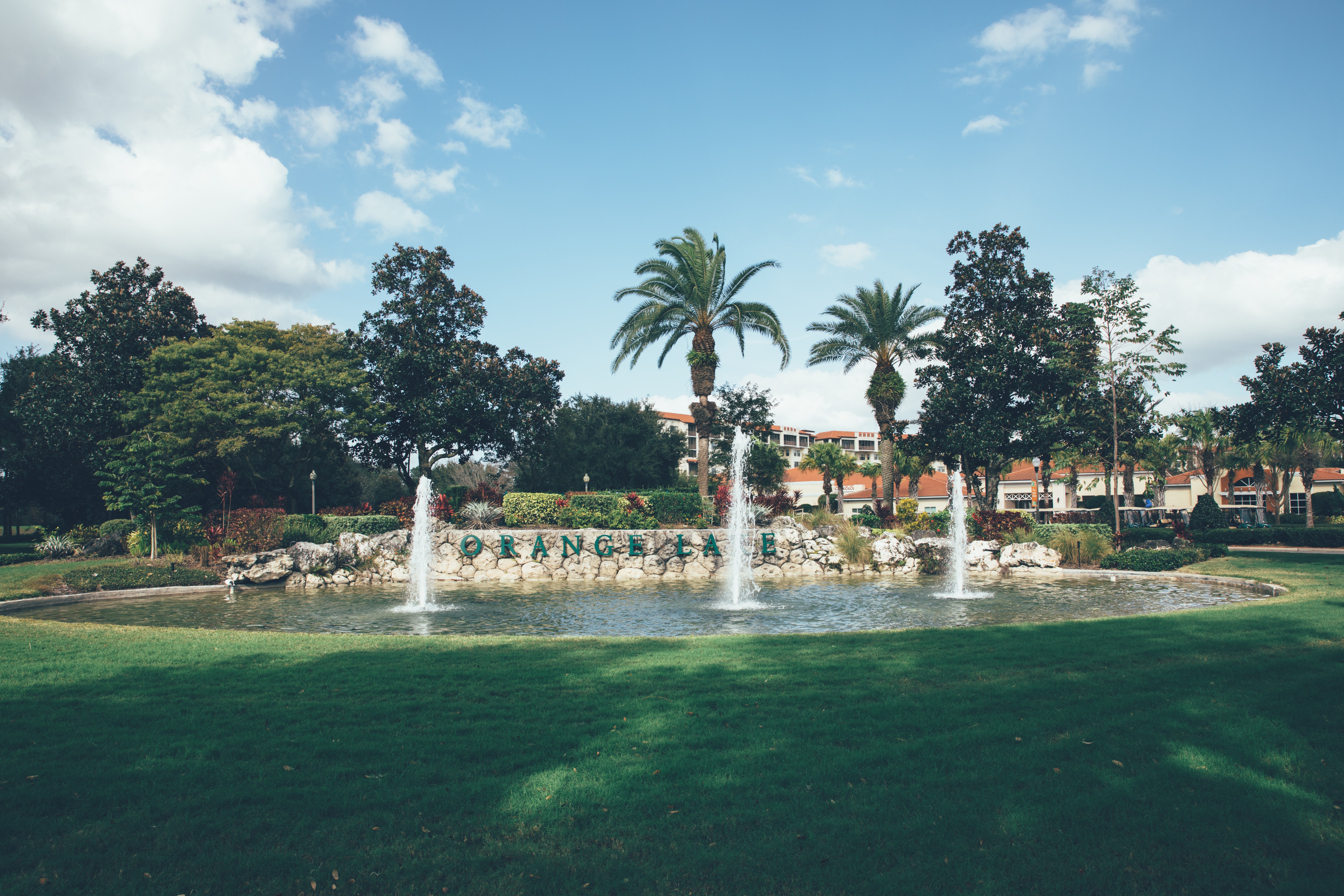 Fountain in River Island at Orange Lake Resort near Orlando, Florida