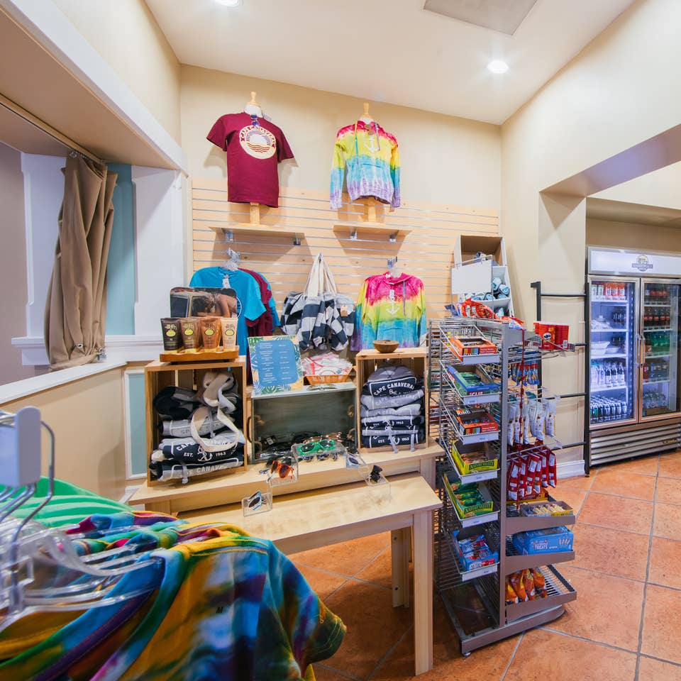 Marketplace with souvenirs at Cape Canaveral Beach Resort in Florida.