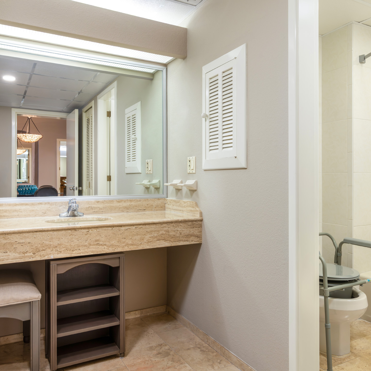 Spa-like bathroom with spacious vanity and tub-shower combo.