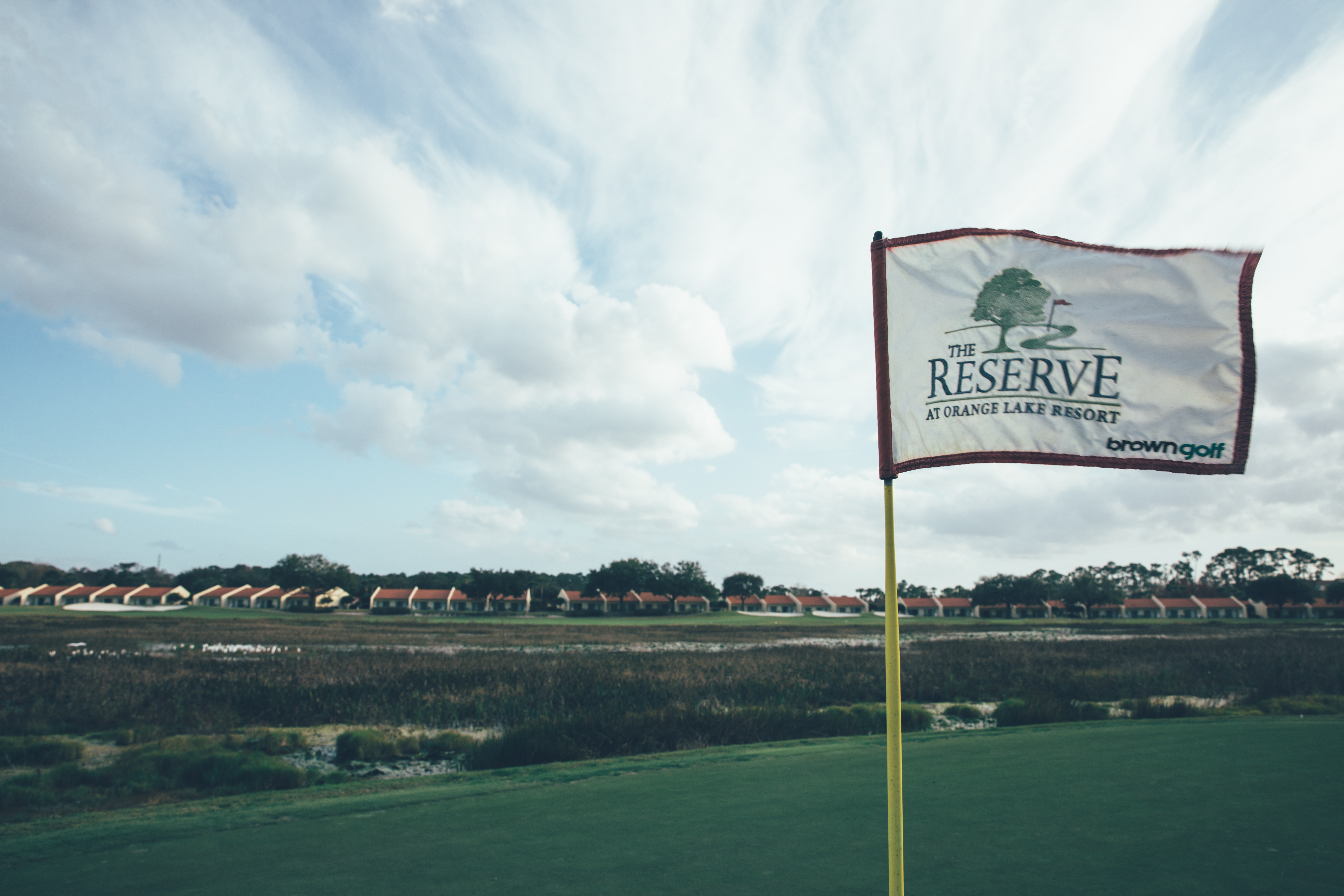 The Reserve golf course flag in West Village at Orange Lake Resort near Orlando, Florida.