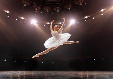 image of ballerina dancing at the Opera House near Galveston Beach, TX.
