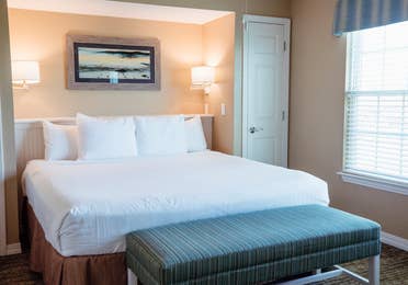 Bedroom in a two-bedroom villa at Galveston Seaside Resort.