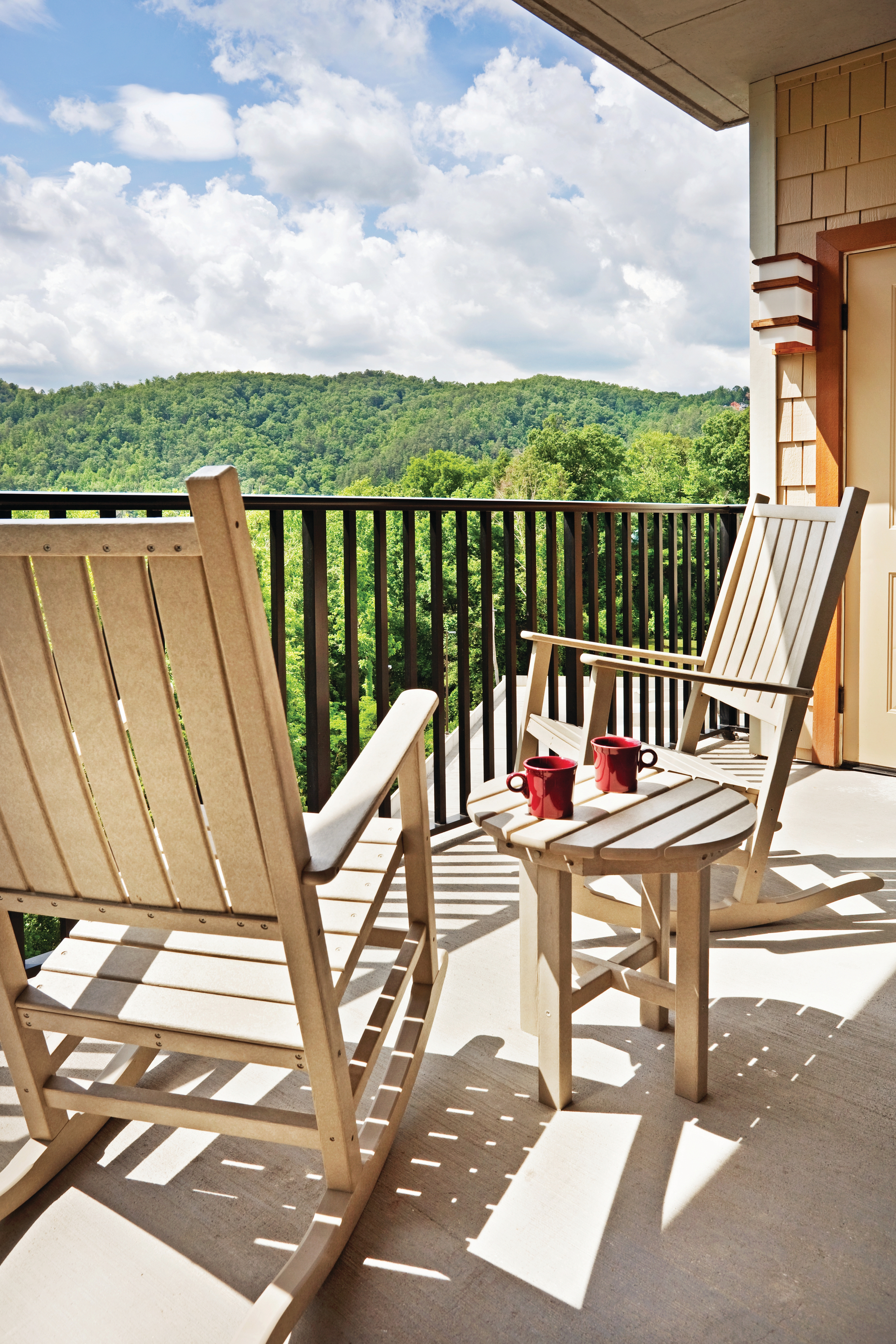 Balcony overlooking mountains in a villa at Smoky Mountain Resort in Gatlinburg, Tennessee.