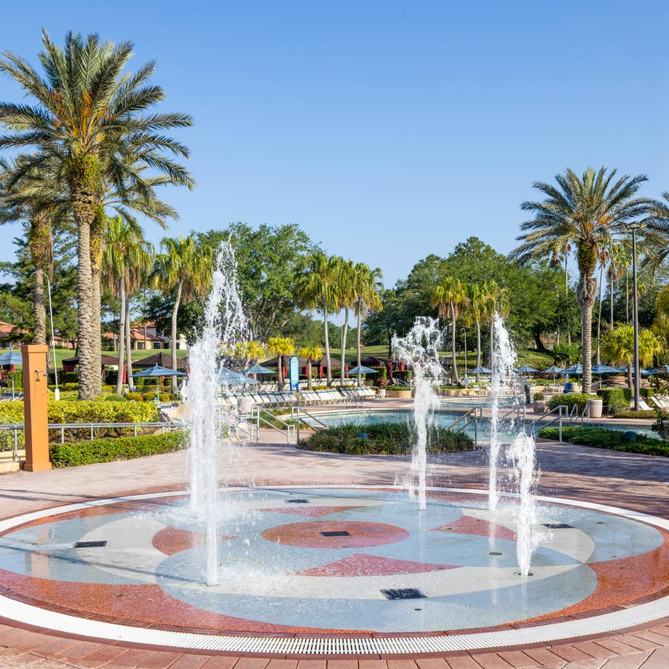 Splash pad in North Village at Orange Lake Resort near Orlando, Florida.