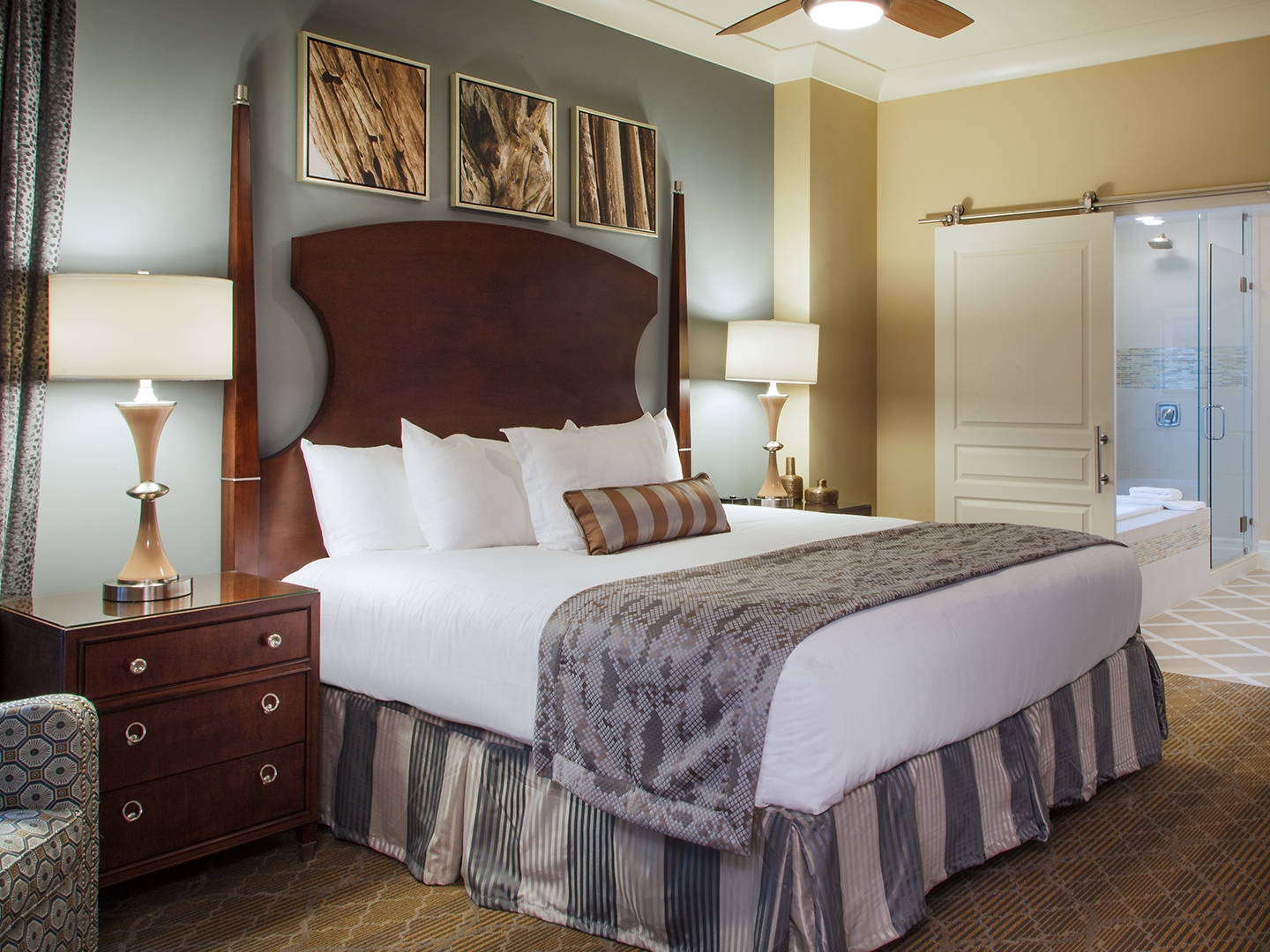 Bedroom in a three-bedroom Signature Collection villa at South Beach Resort in Myrtle Beach, South Carolina.