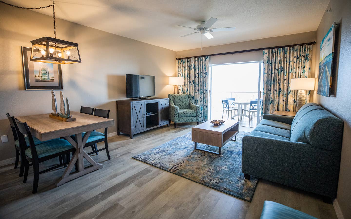 Living room in a two-bedroom villa at Cape Canaveral Beach Resort in Florida.