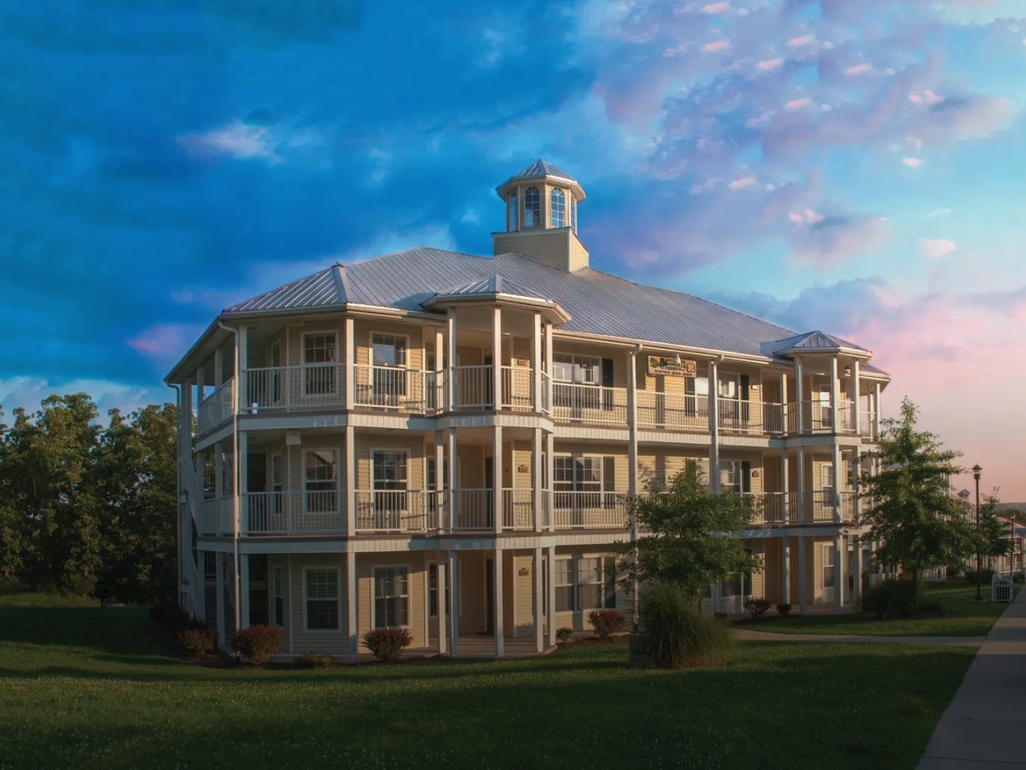 Aerial view of Holiday Hills Resort in Branson, showcasing villas and scenic landscapes