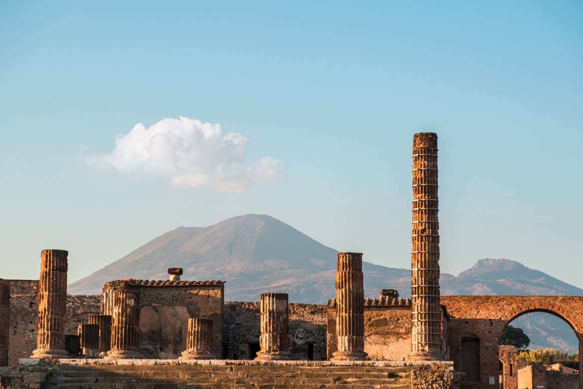 Mt. Vesuvius lurks in the background amongst the ruins of Pompeii.