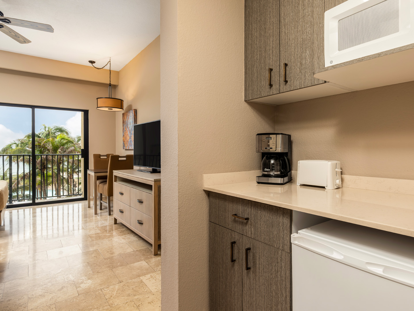 Oceanview suite with a convenient in-room kitchenette.