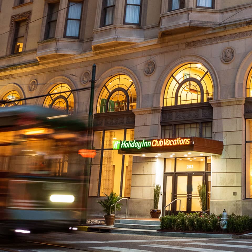 Exterior image of our New Orleans resort in the twilight hour.