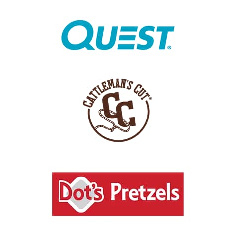 Collage of product logos including Quest, Cattleman's Cuts, and Dots Pre