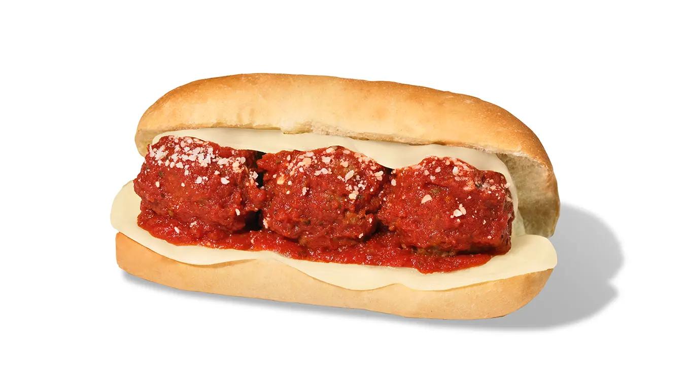 Three hearty meatballs, tangy marinara, rich provolone, and savory parmesan on a warm hoagie bun.