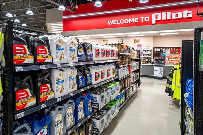 Diesel Exhaust Fluid on the shelves of a Pilot store