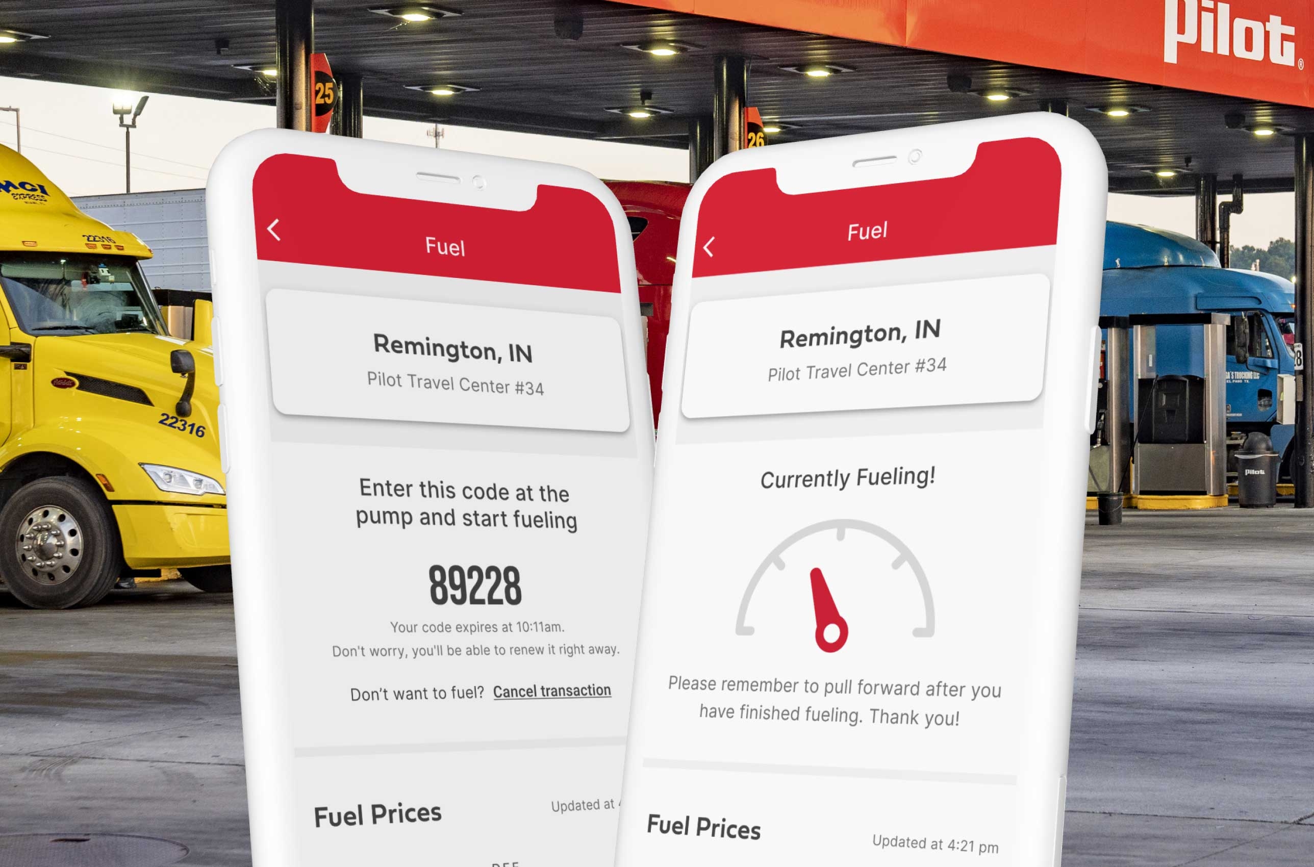 Mobile Fueling feature shown on Pilot App