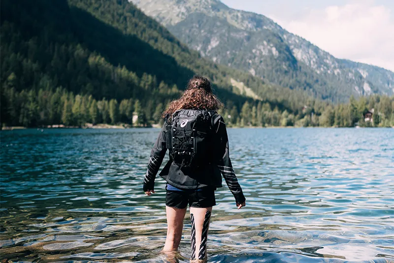 Women outside near water 