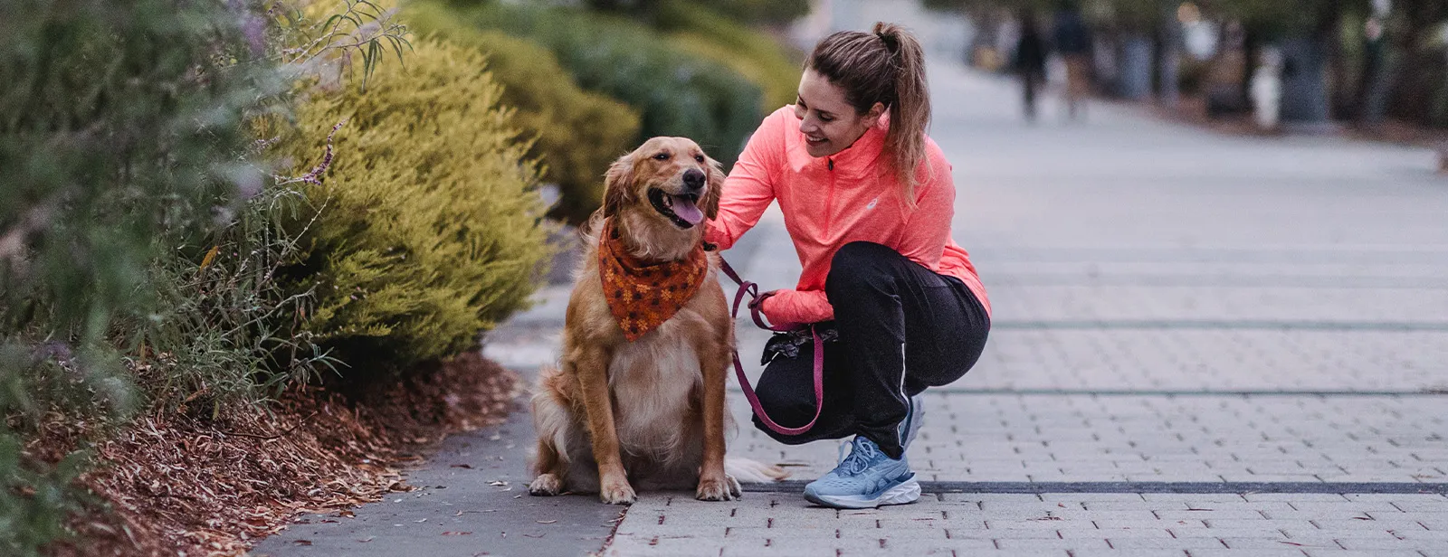 Women and her dog outside