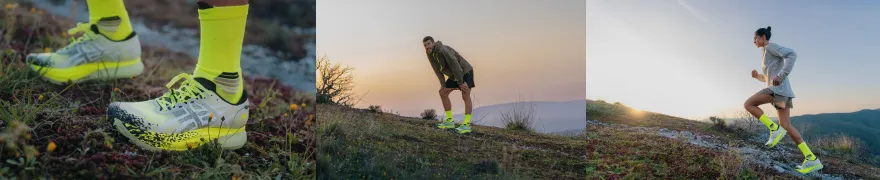 ASICS Athlete running on trail.