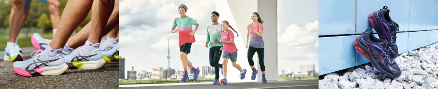 Four ASICS Athletes wearing ASICS sneakers. 