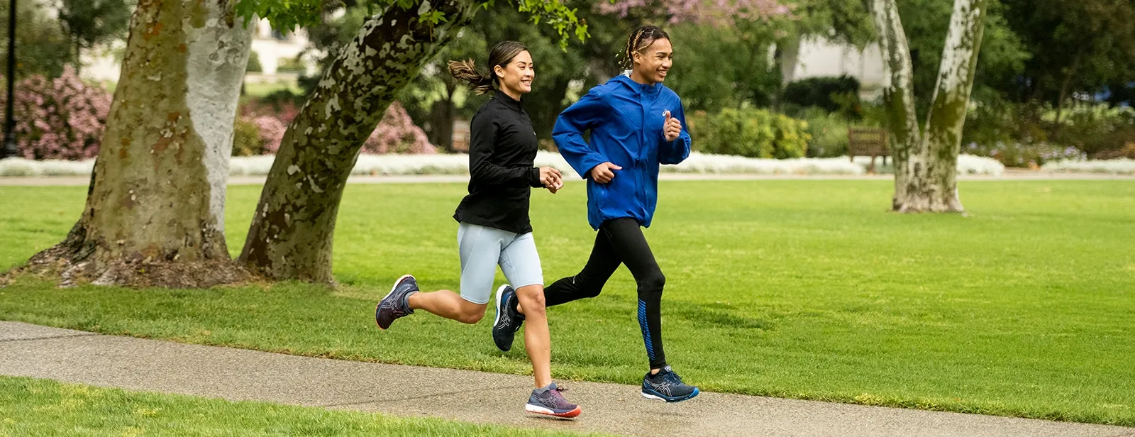 Two people running