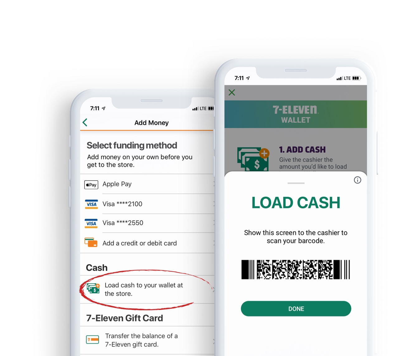 7 Eleven wallet app contactless phone payment how to load cash