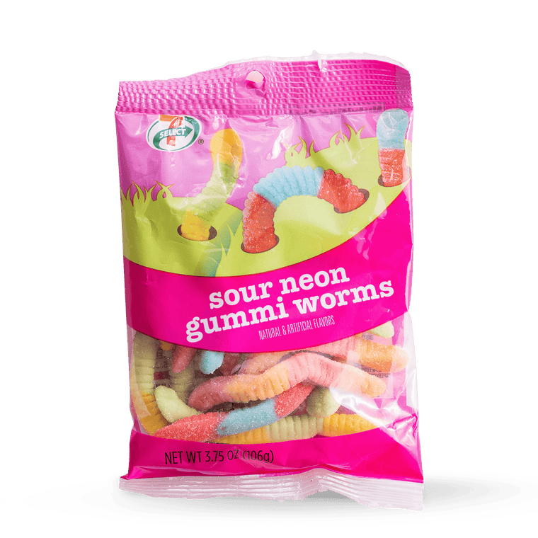 7 Select Sour Neon Gummi Worms 7 Eleven 1976