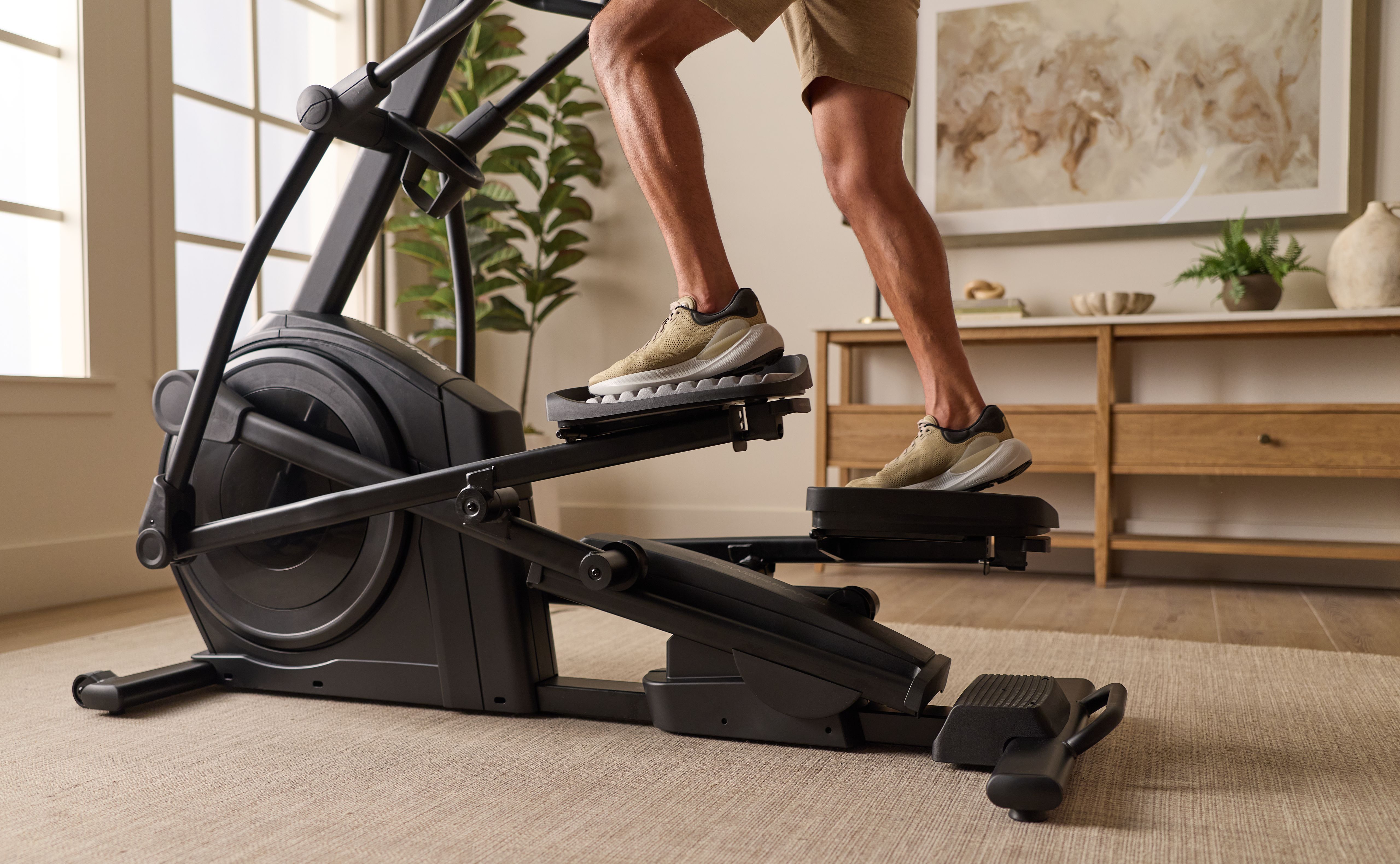Close-up of elliptical pedals