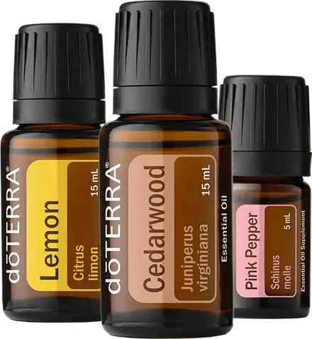 ขวดน้ำมัน doTERRA เรียงกันเป็นแถว