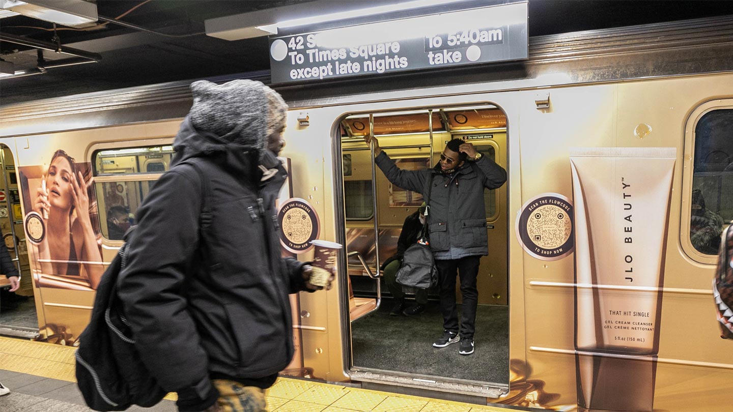 jlo beauty mta train out of home advertising in new york city